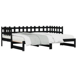 Berkfield Pull-Out Day Bed Black 2X(90X190) Cm Solid Wood Pine - thumbnail 2