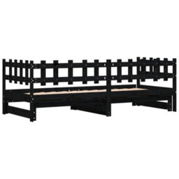 Berkfield Pull-Out Day Bed Black 2X(90X190) Cm Solid Wood Pine - thumbnail 9