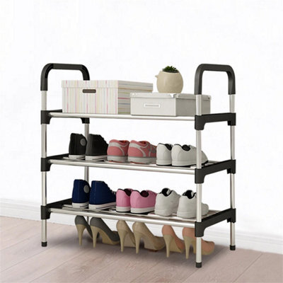 3 Tiers Metal Shoe Rack Shoe Storage Rack Standing Cabinet Footwear Organizer Narrow Shelf Wood - image 1
