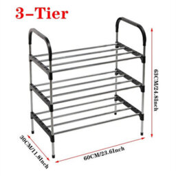 3 Tiers Metal Shoe Rack Shoe Storage Rack Standing Cabinet Footwear Organizer Narrow Shelf Wood - thumbnail 3