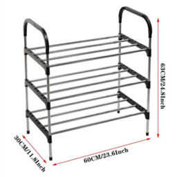 3 Tiers Metal Shoe Rack Shoe Storage Rack Standing Cabinet Footwear Organizer Narrow Shelf Wood - thumbnail 2