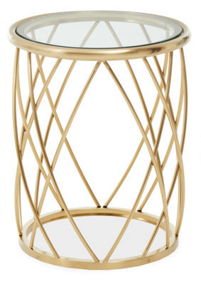 Orsina Stylish Gold Side Table With Clear Glass, Luxurious Gold Finished Bedside Table, Contemporary Round Table - image 1