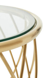 Orsina Stylish Gold Side Table With Clear Glass, Luxurious Gold Finished Bedside Table, Contemporary Round Table - thumbnail 5
