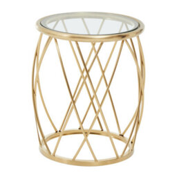 Orsina Stylish Gold Side Table With Clear Glass, Luxurious Gold Finished Bedside Table, Contemporary Round Table - thumbnail 2