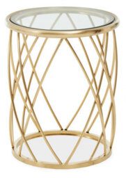 Orsina Stylish Gold Side Table With Clear Glass, Luxurious Gold Finished Bedside Table, Contemporary Round Table - thumbnail 1