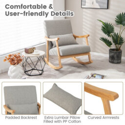 Costway Rocking Chair Upholstered Relaxing Recliner Armchair With Soft Cushion & Pillow - thumbnail 9