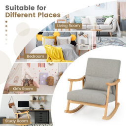 Costway Rocking Chair Upholstered Relaxing Recliner Armchair With Soft Cushion & Pillow - thumbnail 8