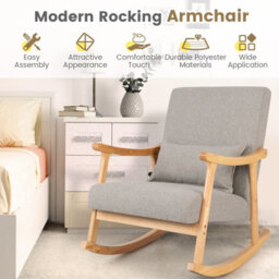 Costway Rocking Chair Upholstered Relaxing Recliner Armchair With Soft Cushion & Pillow - thumbnail 5
