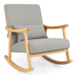 Costway Rocking Chair Upholstered Relaxing Recliner Armchair With Soft Cushion & Pillow - thumbnail 1