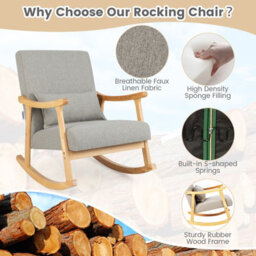 Costway Rocking Chair Upholstered Relaxing Recliner Armchair With Soft Cushion & Pillow - thumbnail 7