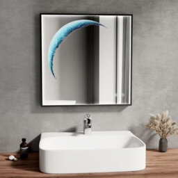Emke Led Illuminated Moon Art Mirror Square Bathroom Mirror With Dimmable Led Lights And Demister Pad, 600mm - thumbnail 1