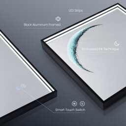 Emke Led Illuminated Moon Art Mirror Square Bathroom Mirror With Dimmable Led Lights And Demister Pad, 600mm - thumbnail 4