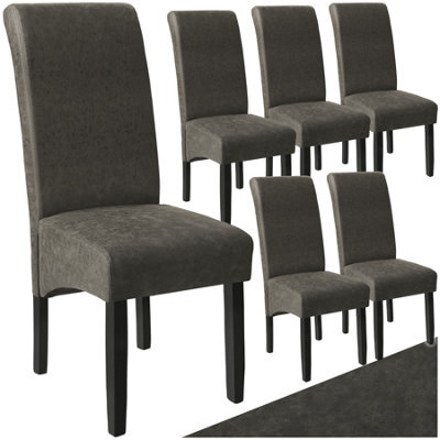 Tectake Set Of 6 Dining Chair - Ergonomic Seat Shape, High Backrest, Padded, Faux Leather  - Gray Marbled - image 1