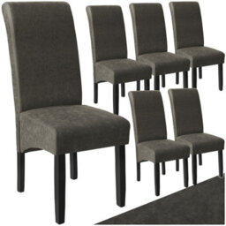 Tectake Set Of 6 Dining Chair - Ergonomic Seat Shape, High Backrest, Padded, Faux Leather  - Gray Marbled