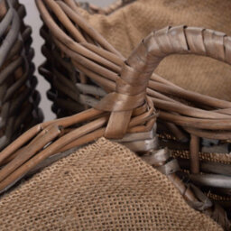 Red Hamper W061-063 Wicker Set Of 3 Scoop Neck Antique Wash Hessian Lined Log Basket - thumbnail 8
