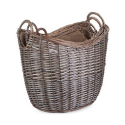 Red Hamper W061-063 Wicker Set Of 3 Scoop Neck Antique Wash Hessian Lined Log Basket - thumbnail 2