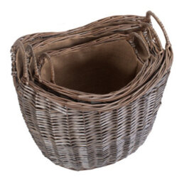 Red Hamper W061-063 Wicker Set Of 3 Scoop Neck Antique Wash Hessian Lined Log Basket - thumbnail 4