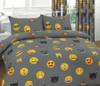 Homes & Linen Duvet Cover Set Ikon Emoji Reversible Kids Printed Quilt Cover Bedding Set