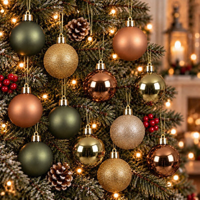 Decoris Pack Of 30 Christmas Tree Baubles Shatterproof Rosemary Brandy Pearl - image 1