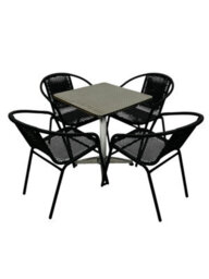 Black Garden Patio Sets - Square Pedestal Table & 4 Rattan Steel Chairs Be Furniture - thumbnail 2