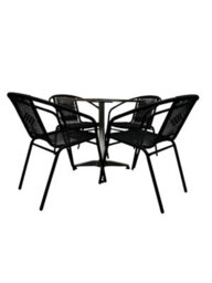 Black Garden Patio Sets - Square Pedestal Table & 4 Rattan Steel Chairs Be Furniture - thumbnail 3