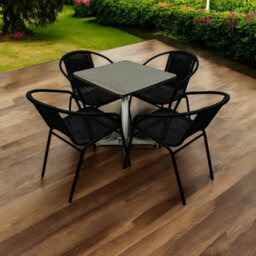 Black Garden Patio Sets - Square Pedestal Table & 4 Rattan Steel Chairs Be Furniture - thumbnail 1