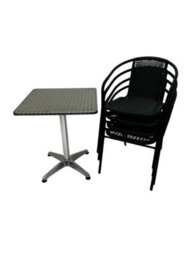 Black Garden Patio Sets - Square Pedestal Table & 4 Rattan Steel Chairs Be Furniture - thumbnail 4
