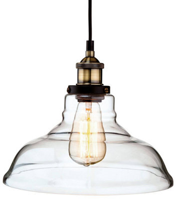 Luminosa Lighting Luminosa Empire 1 Light Dome Ceiling Pendant Antique Brass, Clear Glass, E27