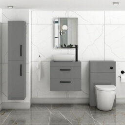 Royal Bathrooms 600mm Wall Hung Vanity Unit 2 Drawer Indigo Grey Gloss & Elva Countertop Basin With Matt Black Handle - thumbnail 2