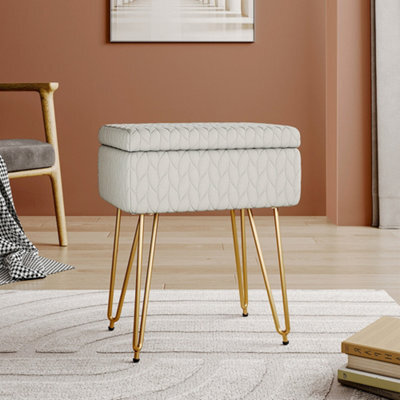Living And Home Rectangle Beige Upholstered Vanity Storage Ottoman Stool W 420 X D 310 X H 480 mm - image 1