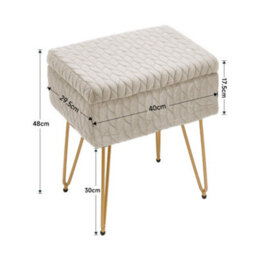 Living And Home Rectangle Beige Upholstered Vanity Storage Ottoman Stool W 420 X D 310 X H 480 mm - thumbnail 4