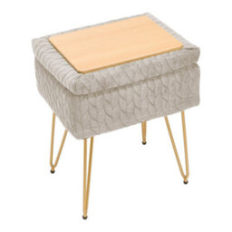 Living And Home Rectangle Beige Upholstered Vanity Storage Ottoman Stool W 420 X D 310 X H 480 mm - thumbnail 5