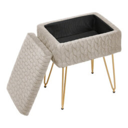 Living And Home Rectangle Beige Upholstered Vanity Storage Ottoman Stool W 420 X D 310 X H 480 mm - thumbnail 3