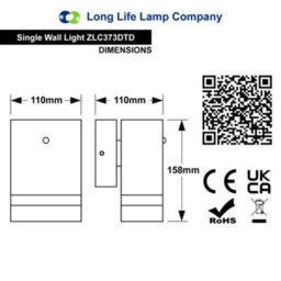 Long Life Lamps Company Downward Outdoor Dusk Till Dawn Wall Light Ip44 Anthracite Black Automatic Sensor Zlc373Dtd - thumbnail 2