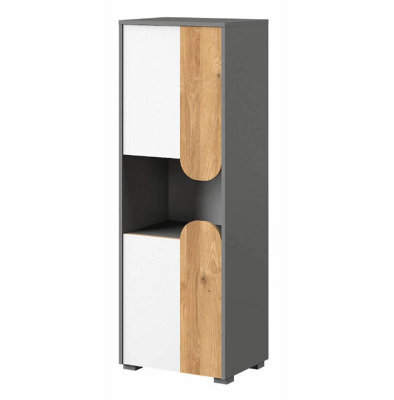 Arte Carini Stylish Tall Cabinet In White Matt, Grey & Oak Nash - W500mm X H1440mm X D380mm - image 1