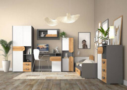Arte Carini Stylish Tall Cabinet In White Matt, Grey & Oak Nash - W500mm X H1440mm X D380mm - thumbnail 3