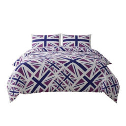 Union Jack Duvet Cover Set Trendy British Flag Bedding For Bedroom Decor Purple - thumbnail 2