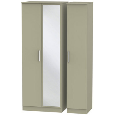Trent Tall Triple Mirrored Wardrobe In Mushroom Gloss & Mushroom Matt (Ready Assembled) - image 1