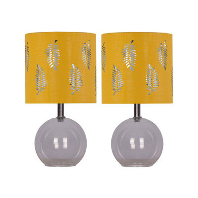 First Choice Lighting Set Of 2 Buck - Clear Glass Table Lamps With Ochre Fern Shade - image 1