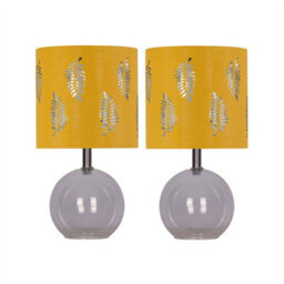 First Choice Lighting Set Of 2 Buck - Clear Glass Table Lamps With Ochre Fern Shade
