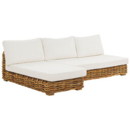 Beliani Garden Conversation Set Brown Rattan With White Cushions Right-Hand Modular Sofa And Square Coffee Table - thumbnail 5