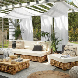 Beliani Garden Conversation Set Brown Rattan With White Cushions Right-Hand Modular Sofa And Square Coffee Table - thumbnail 2