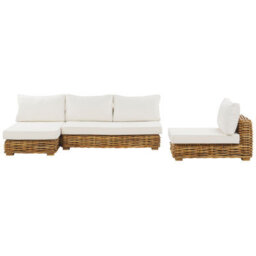 Beliani Garden Conversation Set Brown Rattan With White Cushions Right-Hand Modular Sofa And Square Coffee Table - thumbnail 4