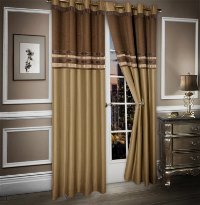 Intimates Heavy Chenille Blackout Curtains - Ring Top, Modern Window Panels For Living Room, Thermal, Energy Efficient, Soft Finish - Latte