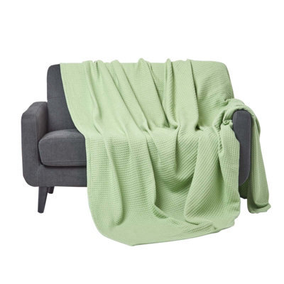 Homescapes Organic Cotton Waffle Blanket/ Throw Sage Green, 178 X 228 Cm - image 1