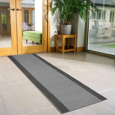 Bravich Hard Wearing Hessian Backed Stair Runner Kitchen Mat - Texas Grey Border - 60X120Cm (2'x4') - image 1
