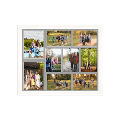 AK Frames 20X16 White Sleek Multi Photo Frame With Silver Mount - Holds 9 Apertures (2X) 7X5, (7X) 6X4 Photos - image 1