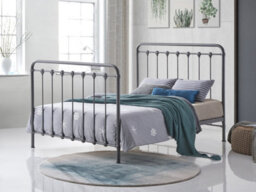 Save On Goods UK 4Ft6 Double Industrial,traditional Black Silver Textured Tubular Metal Bed Frame,strong,rustic Style Bedstead - thumbnail 1