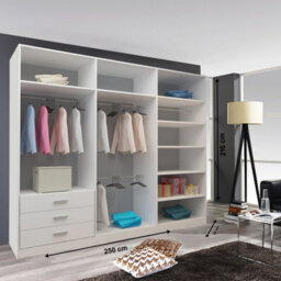 Modern Oslo Mirror Sliding Door Wardrobe With Hanging Rails & Shelves (White, 250Cm) - thumbnail 2
