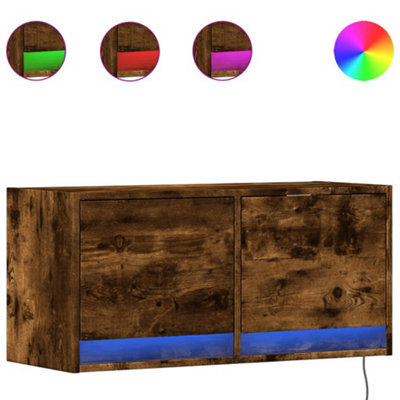 Berkfield Durable Tv Wall Cabinet With Led Lights Smoked Oak 80X31X35 Cm - image 1
